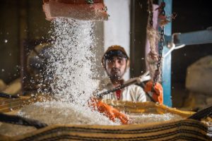 Material flowing from a hopper